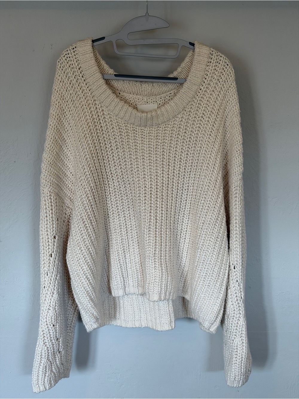 aerie Cream Chunky Knit Scoop Neck Sweater